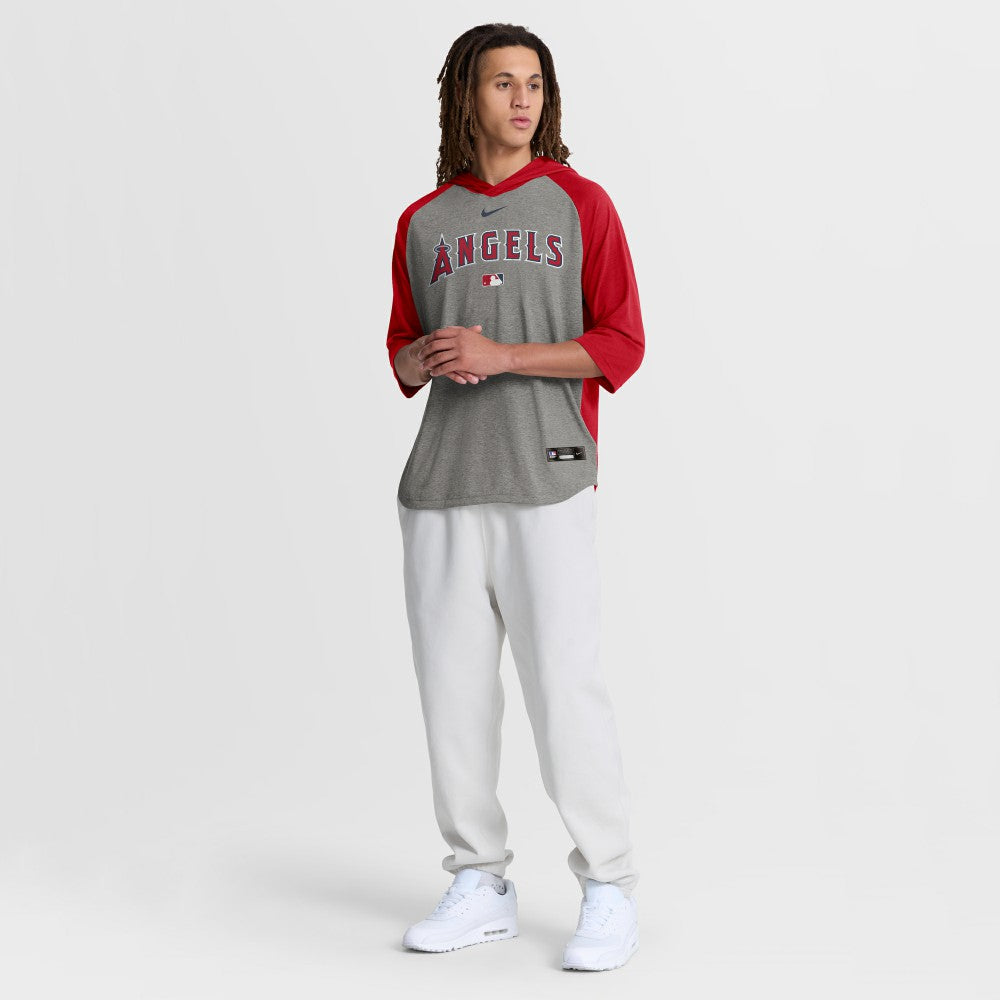 Los Angeles Angels Authentic Collection Flux Dri-FIT Raglan 3/4-Sleeve Hooded T-Shirt Gray