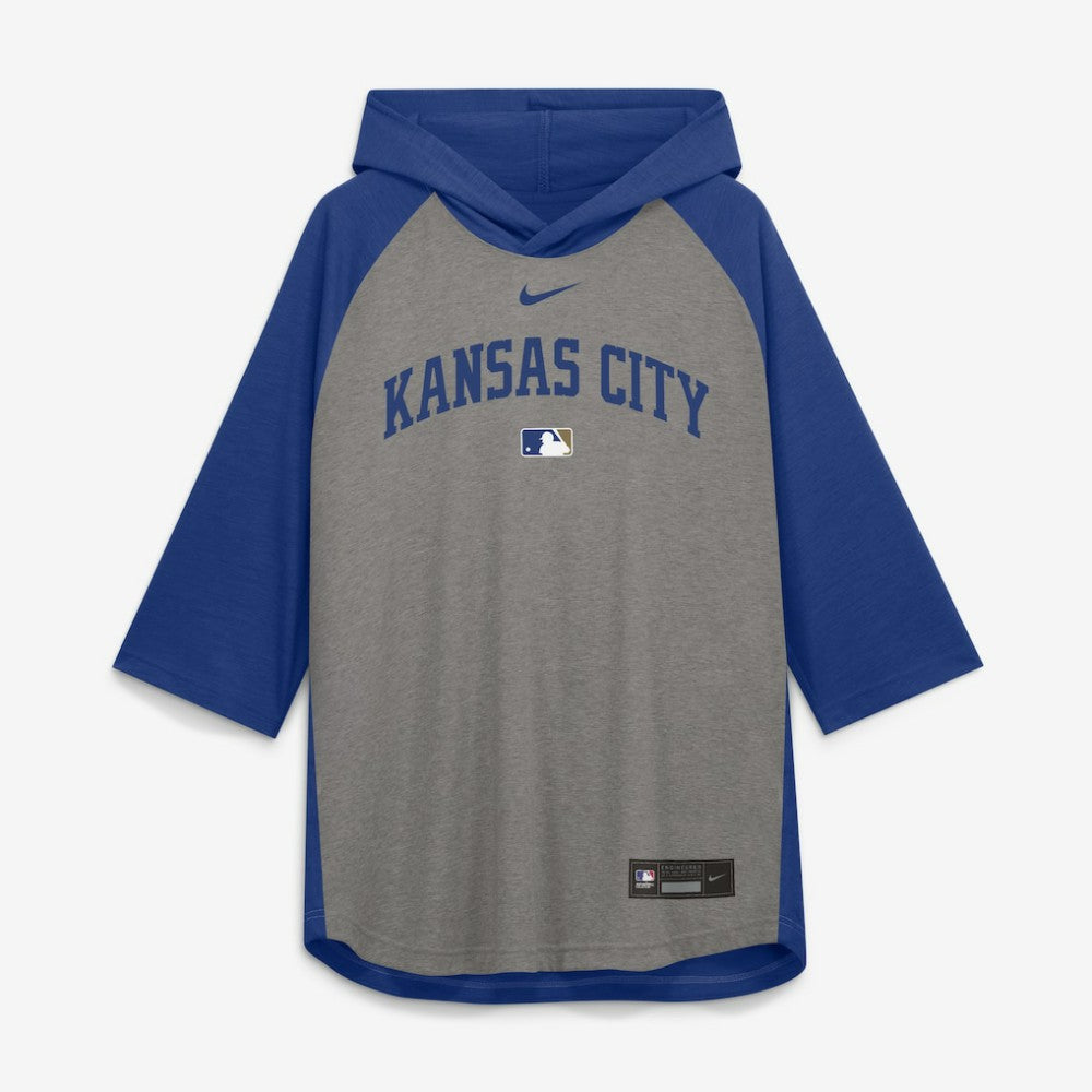 Kansas City Royals Authentic Collection Flux Dri-FIT Raglan 3/4-Sleeve Hooded T-Shirt Gray