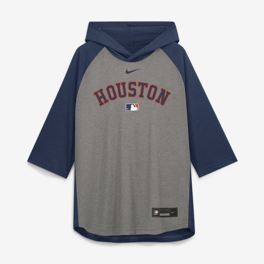 Houston Astros Authentic Collection Flux Dri-FIT Raglan 3/4-Sleeve Hooded T-Shirt Gray
