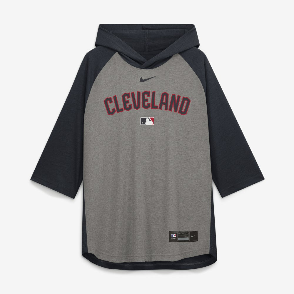 Cleveland Guardians Authentic Collection Flux Dri-FIT Raglan 3/4-Sleeve Hooded T-Shirt Gray