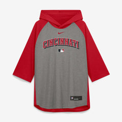 Cincinnati Reds Authentic Collection Flux Dri-FIT Raglan 3/4-Sleeve Hooded T-Shirt Gray