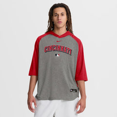 Cincinnati Reds Authentic Collection Flux Dri-FIT Raglan 3/4-Sleeve Hooded T-Shirt Gray