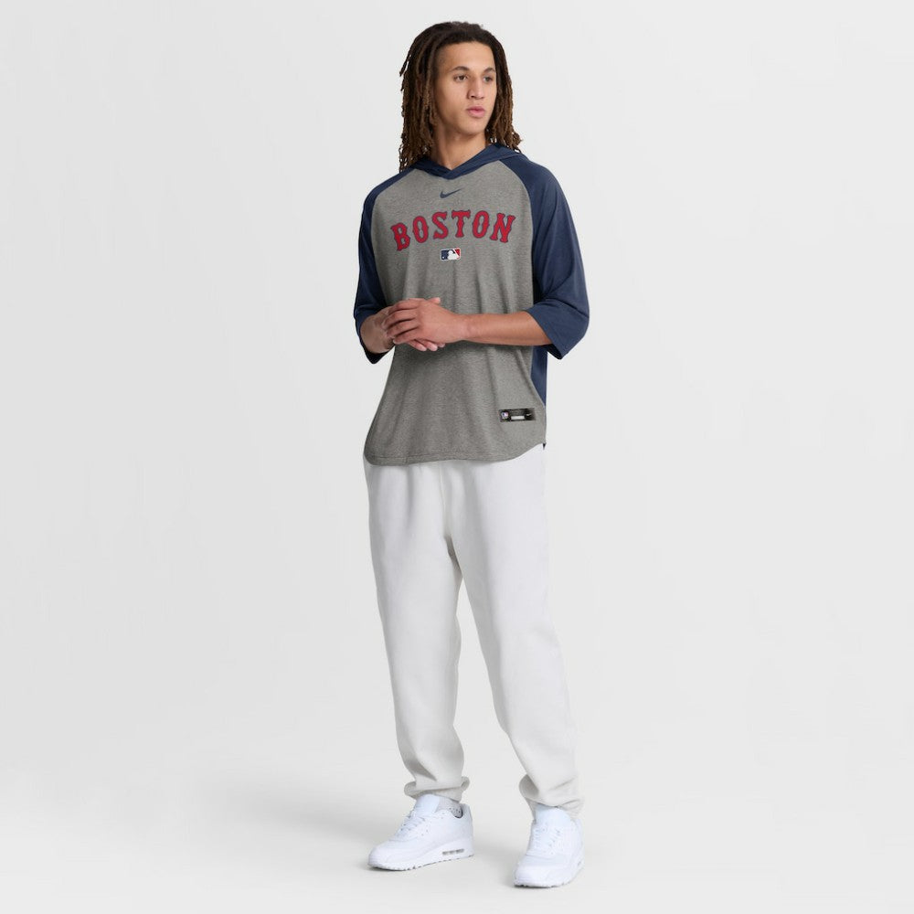 Boston Red Sox Authentic Collection Flux Dri-FIT Raglan 3/4-Sleeve Hooded T-Shirt Gray