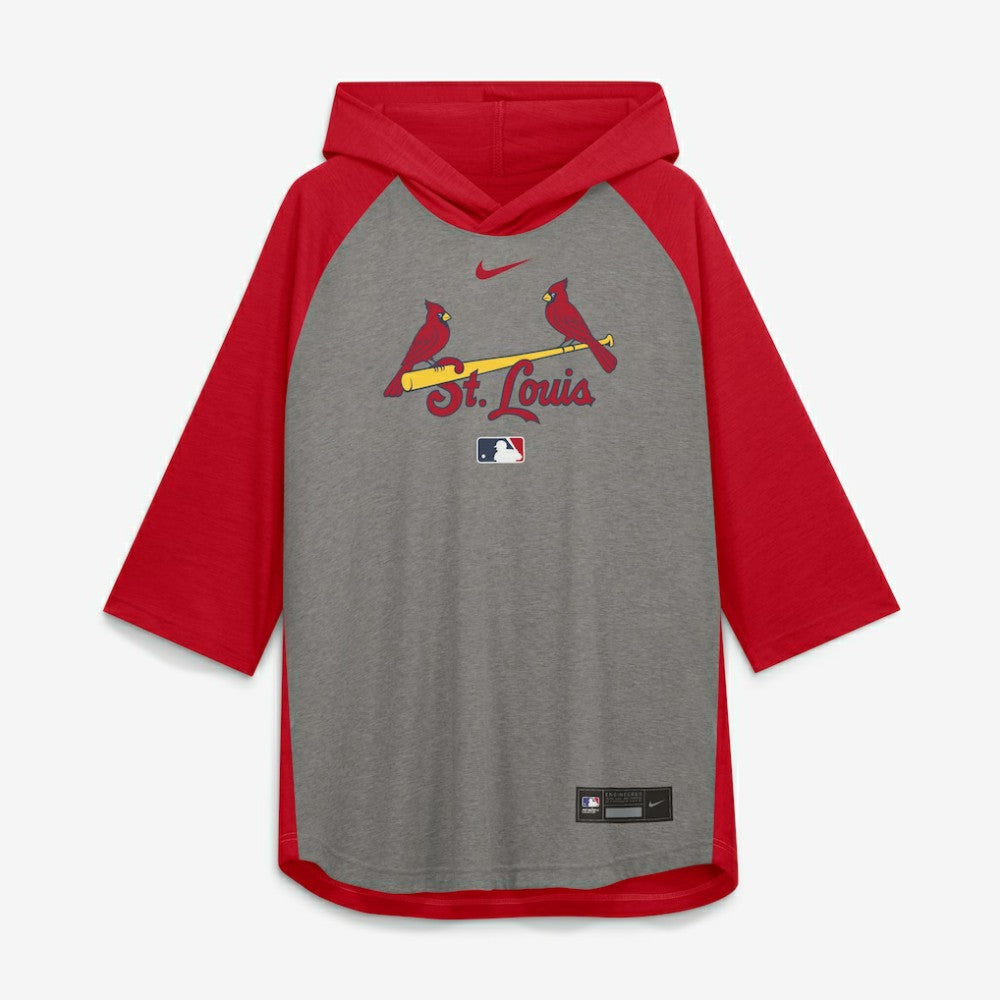 St. Louis Cardinals Authentic Collection Flux Dri-FIT Raglan 3/4-Sleeve Hooded T-Shirt Gray