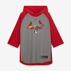 St. Louis Cardinals Authentic Collection Flux Dri-FIT Raglan 3/4-Sleeve Hooded T-Shirt Gray