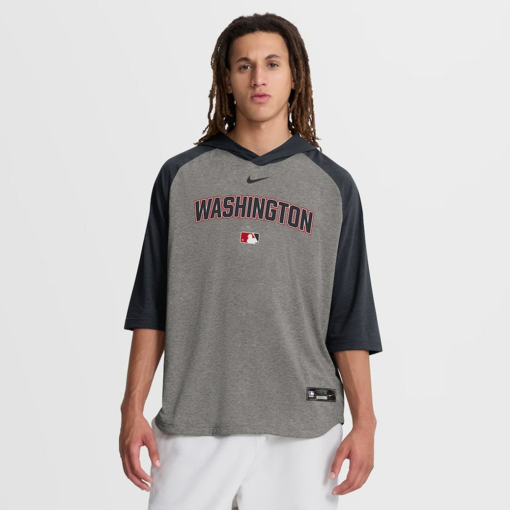Washington Nationals Authentic Collection Flux Dri-FIT Raglan 3/4-Sleeve Hooded T-Shirt Gray