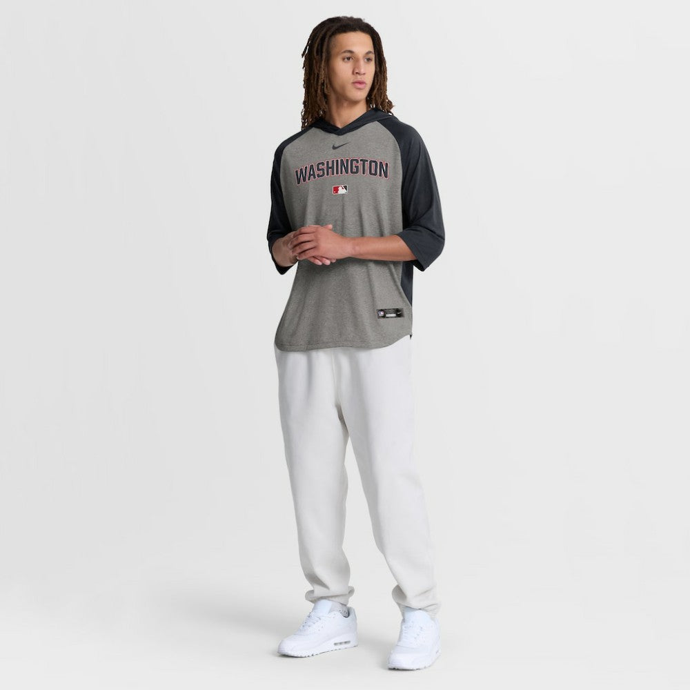 Washington Nationals Authentic Collection Flux Dri-FIT Raglan 3/4-Sleeve Hooded T-Shirt Gray