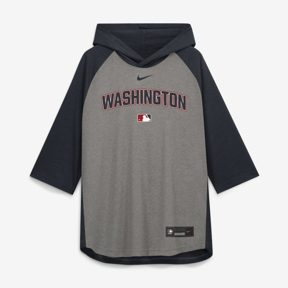 Washington Nationals Authentic Collection Flux Dri-FIT Raglan 3/4-Sleeve Hooded T-Shirt Gray