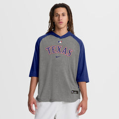 Texas Rangers Authentic Collection Flux Dri-FIT Raglan 3/4-Sleeve Hooded T-Shirt Gray