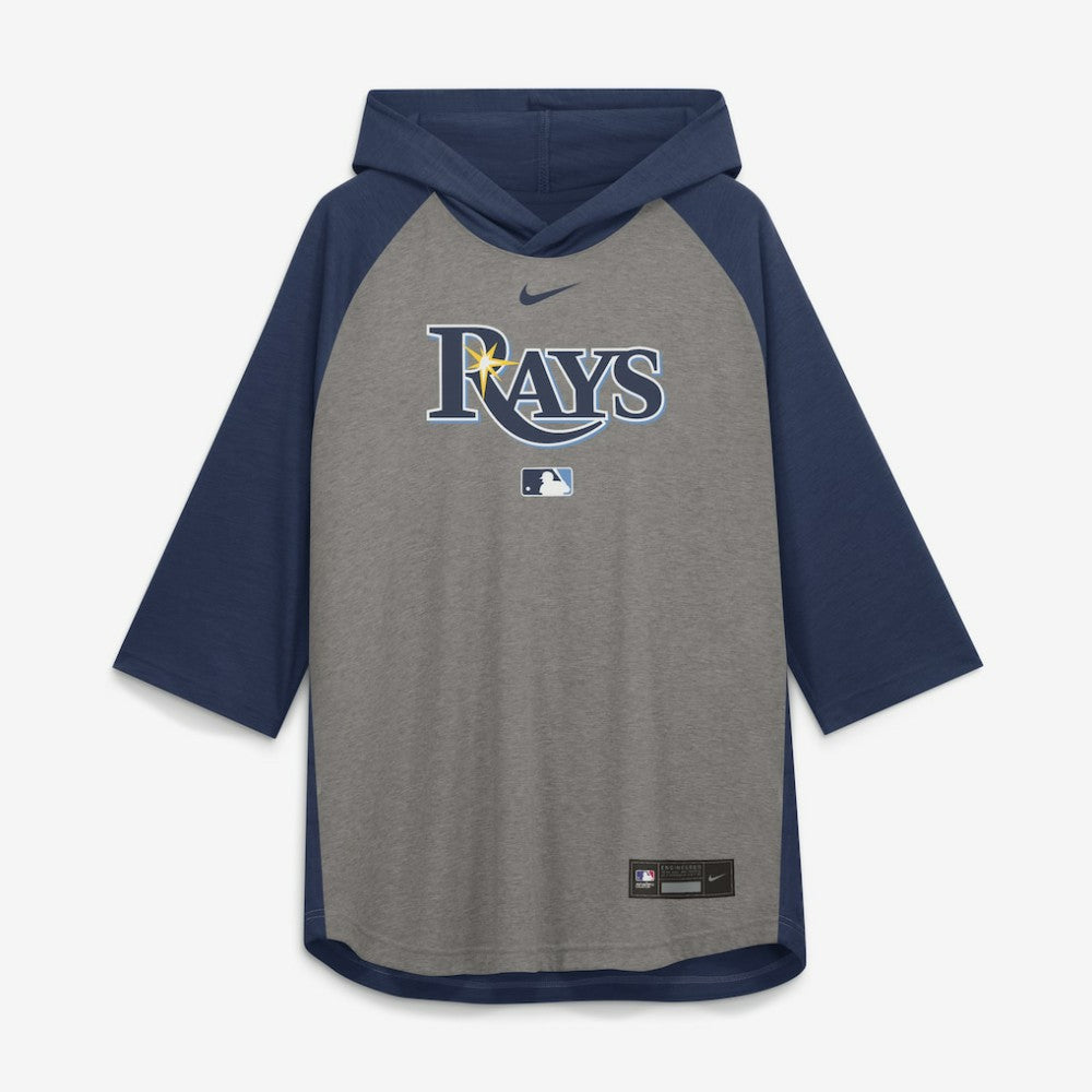 Tampa Bay Rays Authentic Collection Flux Dri-FIT Raglan 3/4-Sleeve Hooded T-Shirt Gray