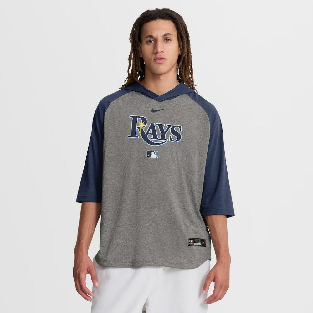 Tampa Bay Rays Authentic Collection Flux Dri-FIT Raglan 3/4-Sleeve Hooded T-Shirt Gray