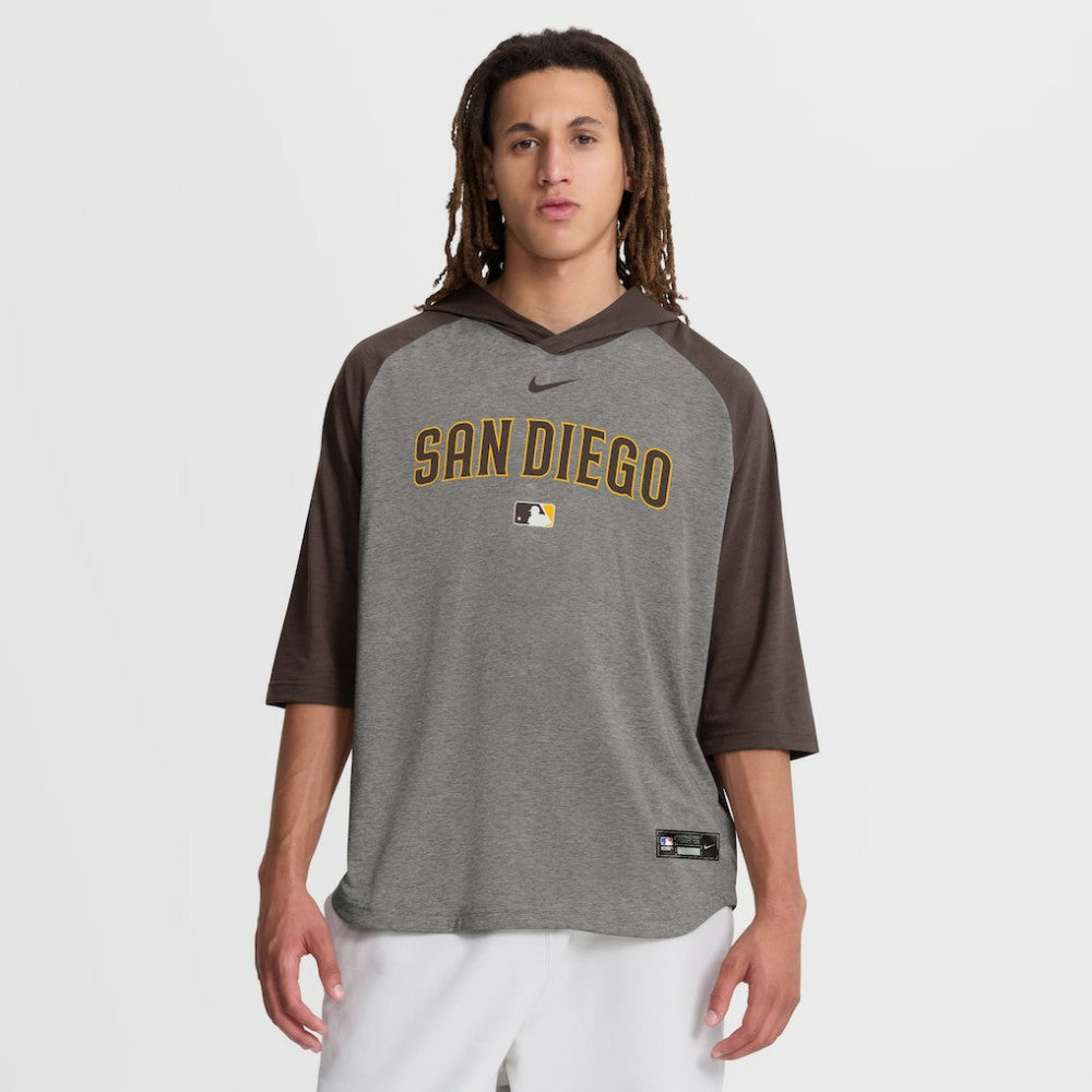 San Diego Padres Authentic Collection Flux Dri-FIT Raglan 3/4-Sleeve Hooded T-Shirt Gray