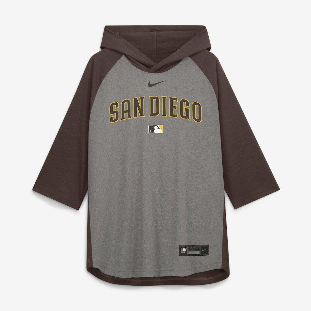 San Diego Padres Authentic Collection Flux Dri-FIT Raglan 3/4-Sleeve Hooded T-Shirt Gray