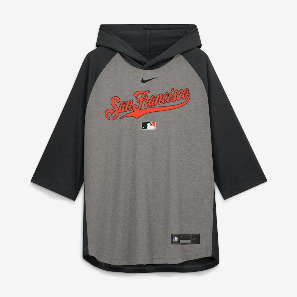 San Francisco Giants Authentic Collection Flux Dri-FIT Raglan 3/4-Sleeve Hooded T-Shirt Gray