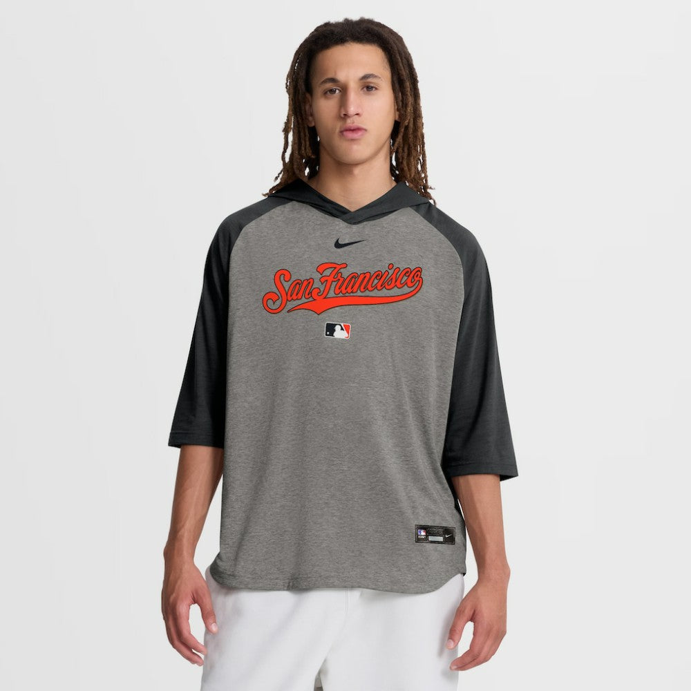 San Francisco Giants Authentic Collection Flux Dri-FIT Raglan 3/4-Sleeve Hooded T-Shirt Gray