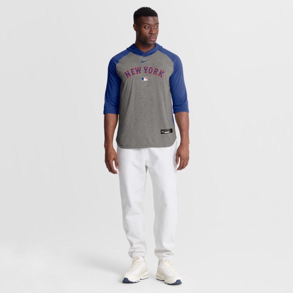 New York Mets Authentic Collection Flux Dri-FIT Raglan 3/4-Sleeve Hooded T-Shirt Gray