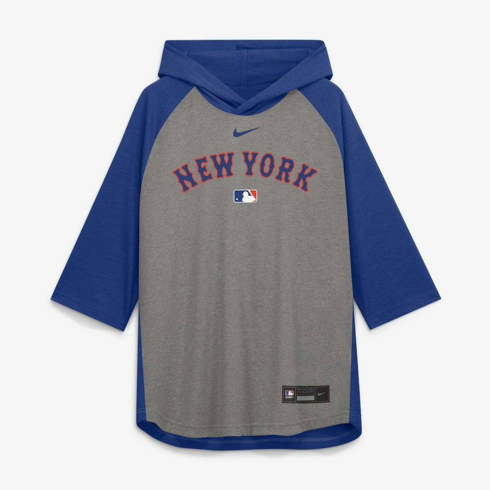 New York Mets Authentic Collection Flux Dri-FIT Raglan 3/4-Sleeve Hooded T-Shirt Gray