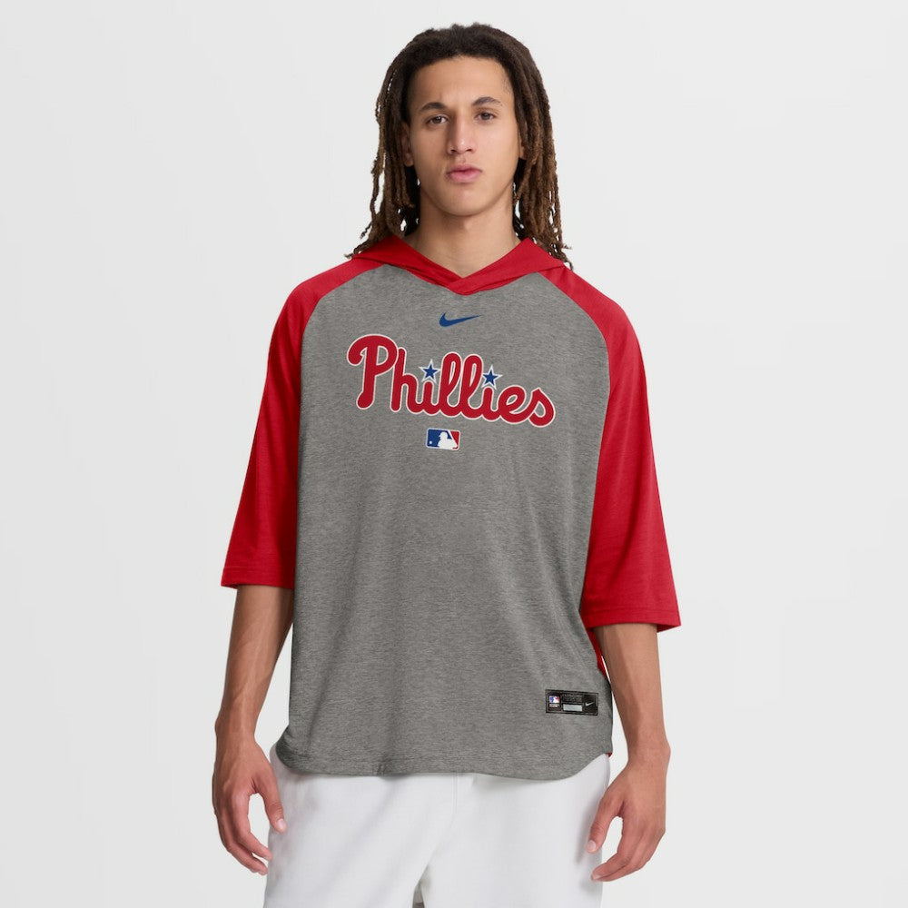 Philadelphia Phillies Authentic Collection Flux Dri-FIT Raglan 3/4-Sleeve Hooded T-Shirt Gray