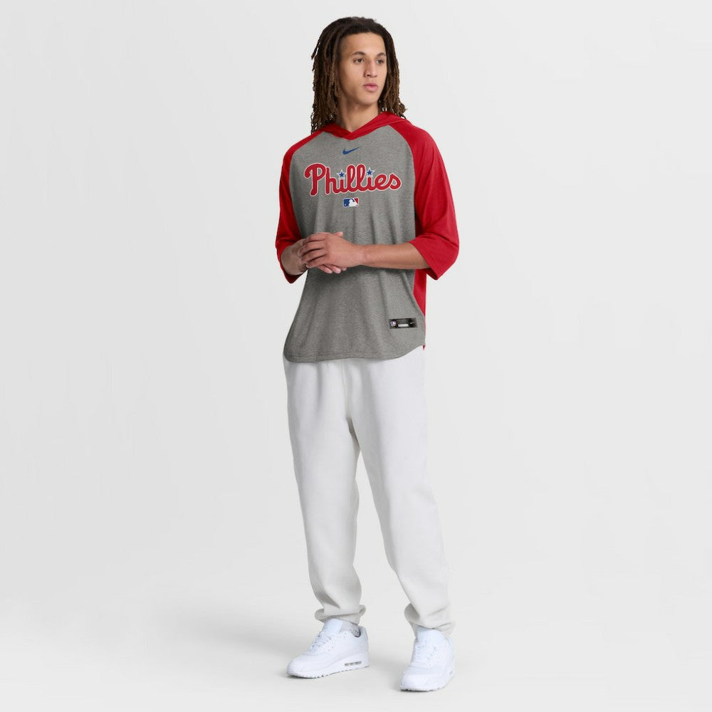 Philadelphia Phillies Authentic Collection Flux Dri-FIT Raglan 3/4-Sleeve Hooded T-Shirt Gray