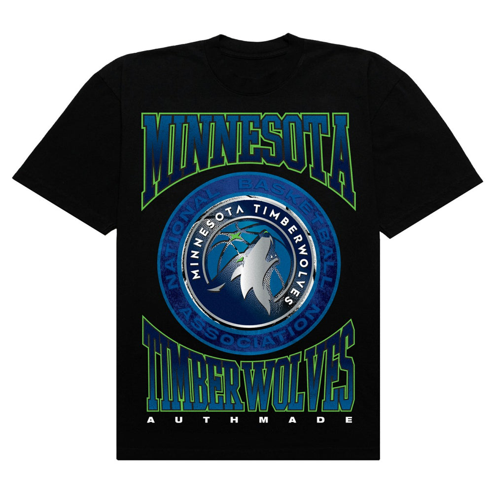 Minnesota Timberwolves Authmade Vintage Metal Premium Heavyweight T-Shirt - Black on sale