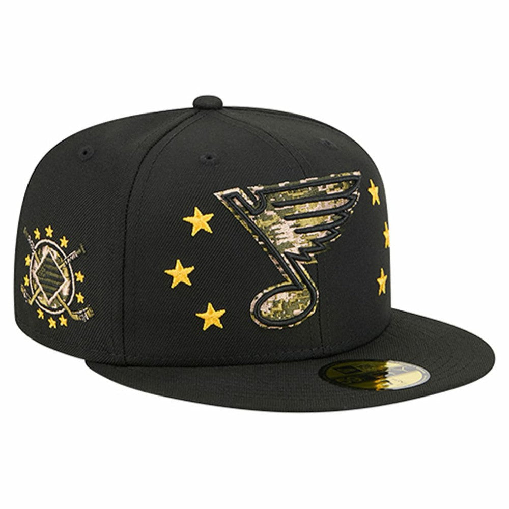 St. Louis Blues New Era Military Appreciation Digital Camo Stars 59FIFTY Fitted Hat - Black Hats