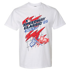 Cincinnati Reds vs. Atlanta Braves The Wild Collective Women's 2025 Speedway Classic Flags T-Shirt White