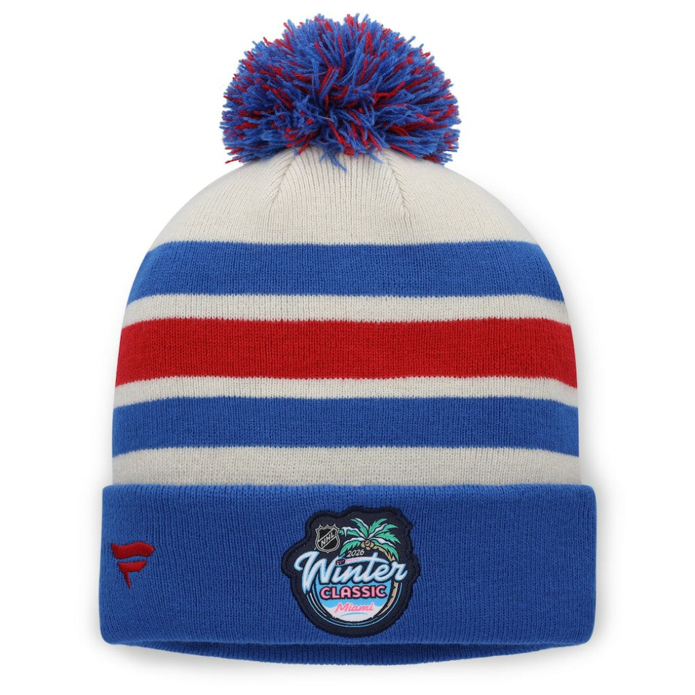 New York Rangers Fanatics 2026 NHL Winter Classic Cuffed Pom Knit Hat - Cream/Blue Hats