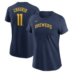 Jackson Chourio Milwaukee Brewers Women's Cooperstown Collection Fuse Name & Number T-Shirt Navy