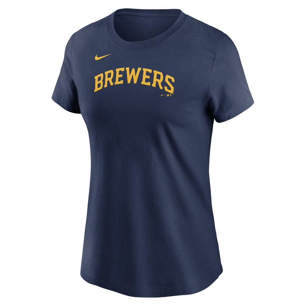 Jackson Chourio Milwaukee Brewers Women's Cooperstown Collection Fuse Name & Number T-Shirt Navy