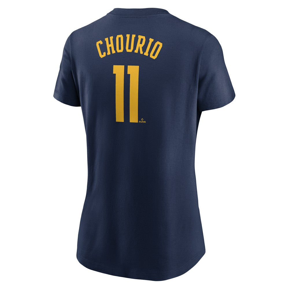 Jackson Chourio Milwaukee Brewers Women's Cooperstown Collection Fuse Name & Number T-Shirt Navy