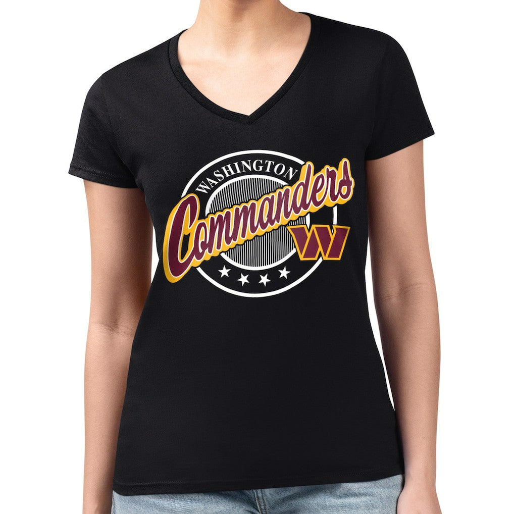 Washington Commanders G-III 4Her by Carl Banks Women's Super-Slim Fit Lightweight Pinstripe Circle V-Neck T-Shirt - Black cheap