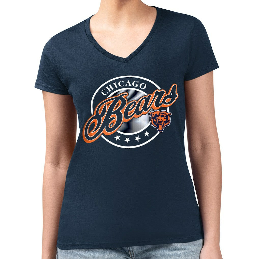 Chicago Bears G-III 4Her by Carl Banks Women's Super-Slim Fit Lightweight Pinstripe Circle V-Neck T-Shirt - Navy sale