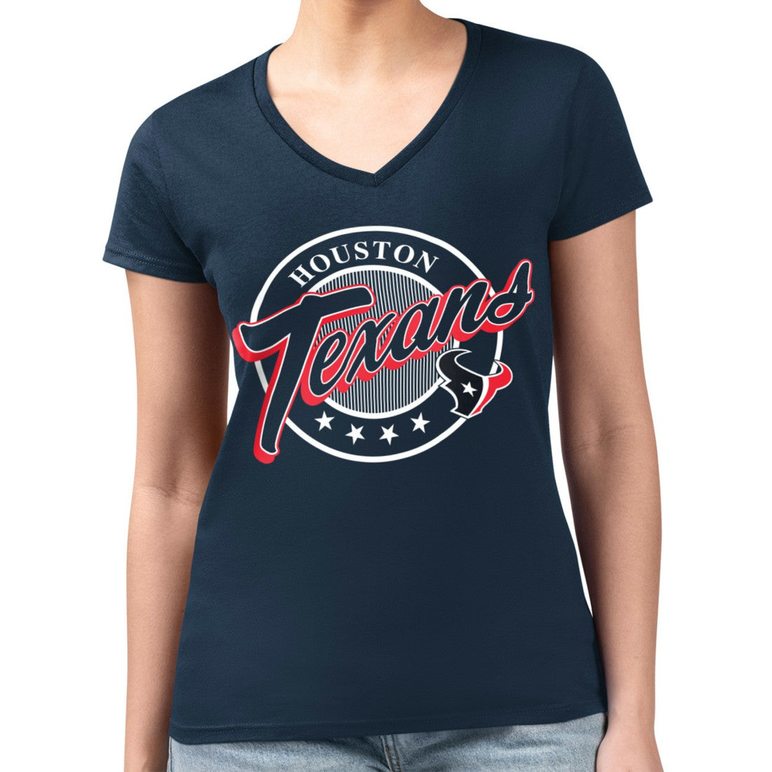 Houston Texans G-III 4Her by Carl Banks Women's Super-Slim Fit Lightweight Pinstripe Circle V-Neck T-Shirt - Navy sale