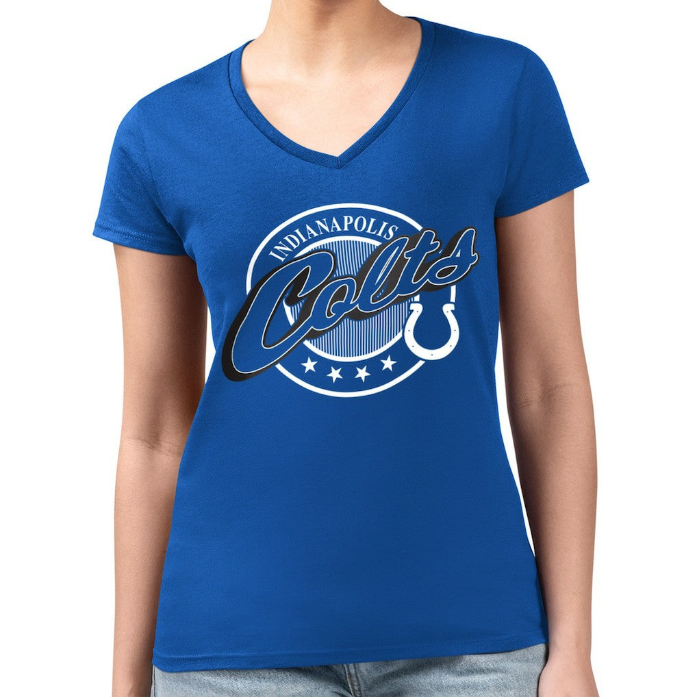 Indianapolis Colts G-III 4Her by Carl Banks Women's Super-Slim Fit Lightweight Pinstripe Circle V-Neck T-Shirt - Royal discount