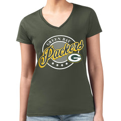 Green Bay Packers G-III 4Her by Carl Banks Women's Super-Slim Fit Lightweight Pinstripe Circle V-Neck T-Shirt - Green sale