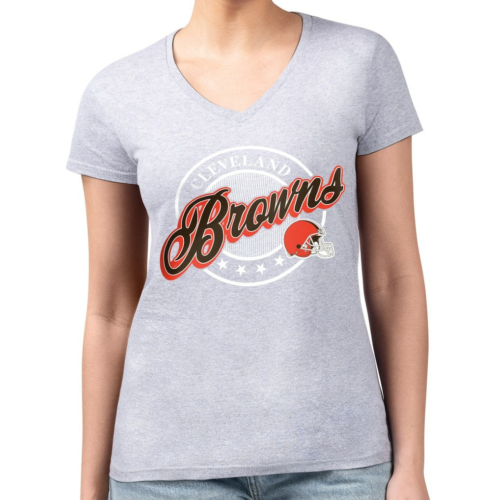 Cleveland Browns G-III 4Her by Carl Banks Women's Super-Slim Fit Lightweight Pinstripe Circle V-Neck T-Shirt - Gray online