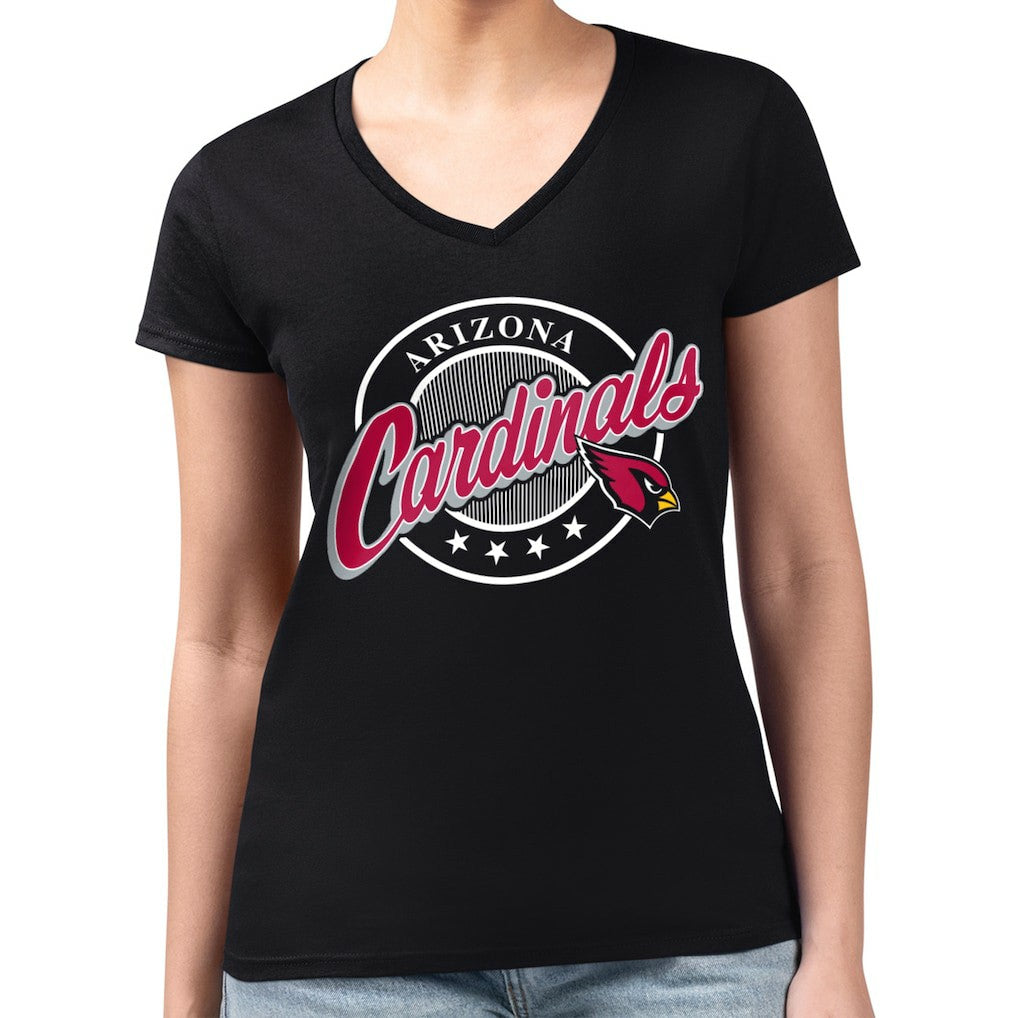Arizona Cardinals G-III 4Her by Carl Banks Women's Super-Slim Fit Lightweight Pinstripe Circle V-Neck T-Shirt - Black outlet