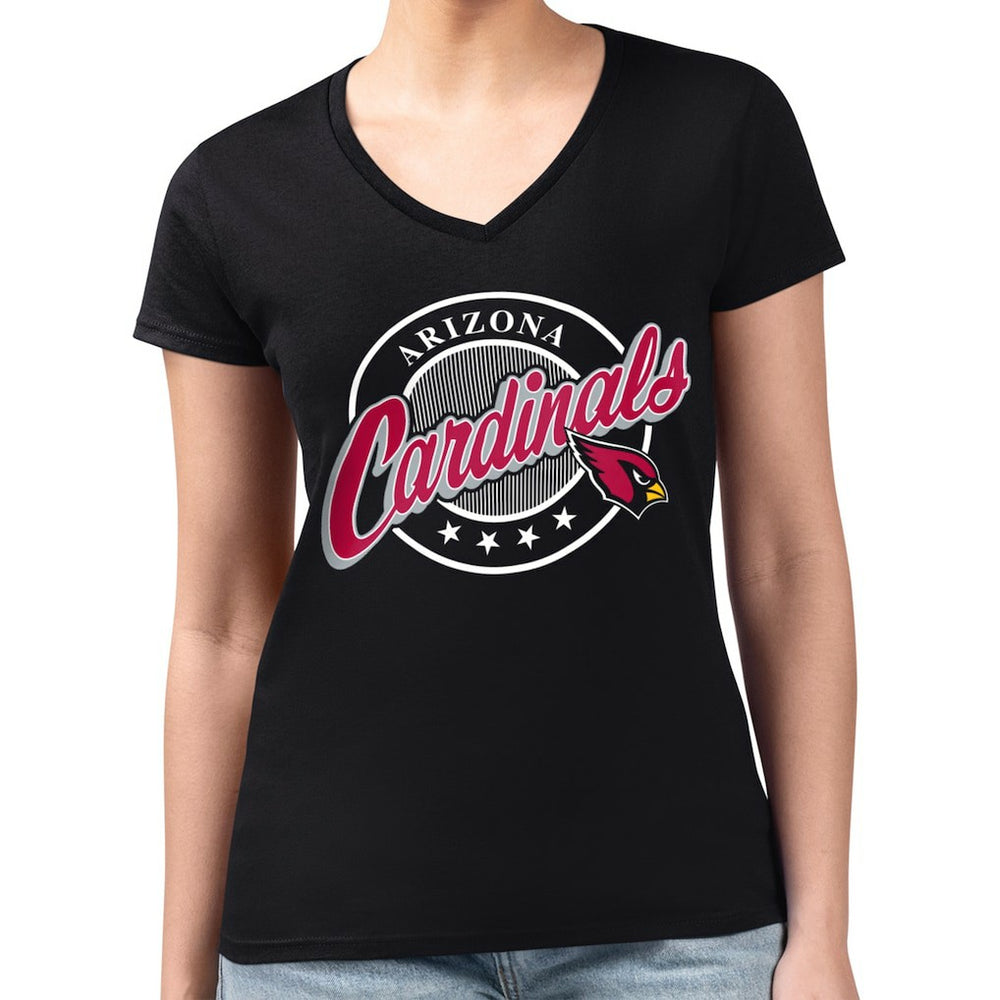 Arizona Cardinals G-III 4Her by Carl Banks Women's Super-Slim Fit Lightweight Pinstripe Circle V-Neck T-Shirt - Black outlet