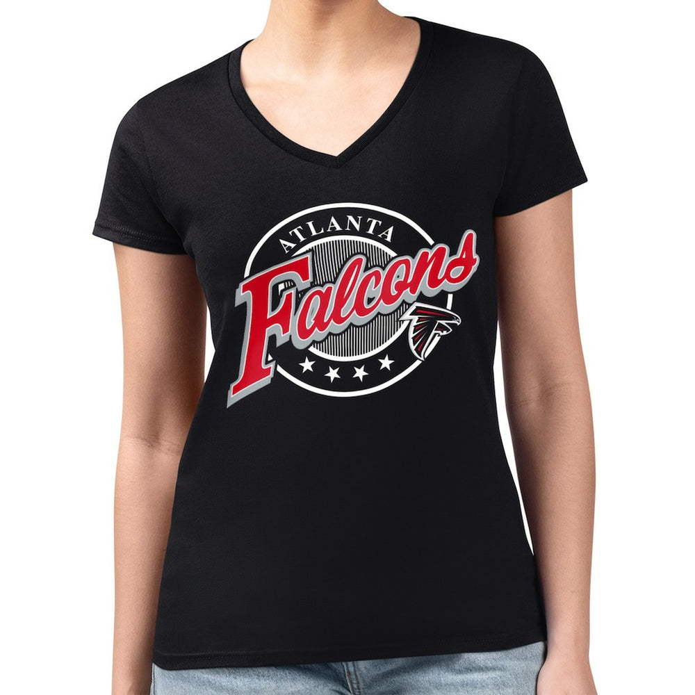 Atlanta Falcons G-III 4Her by Carl Banks Women's Super-Slim Fit Lightweight Pinstripe Circle V-Neck T-Shirt - Black for sale