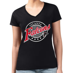 Atlanta Falcons G-III 4Her by Carl Banks Women's Super-Slim Fit Lightweight Pinstripe Circle V-Neck T-Shirt - Black for sale