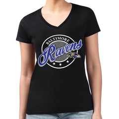 Baltimore Ravens G-III 4Her by Carl Banks Women's Super-Slim Fit Lightweight Pinstripe Circle V-Neck T-Shirt - Black cheap
