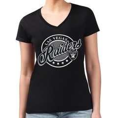 Las Vegas Raiders G-III 4Her by Carl Banks Women's Super-Slim Fit Lightweight Pinstripe Circle V-Neck T-Shirt - Black for sale