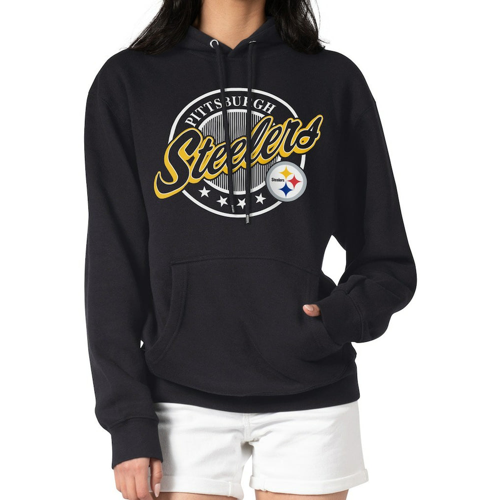 Pittsburgh Steelers G-III 4Her by Carl Banks Women's Pinstripe Circle Fleece Pullover Hoodie - Black online
