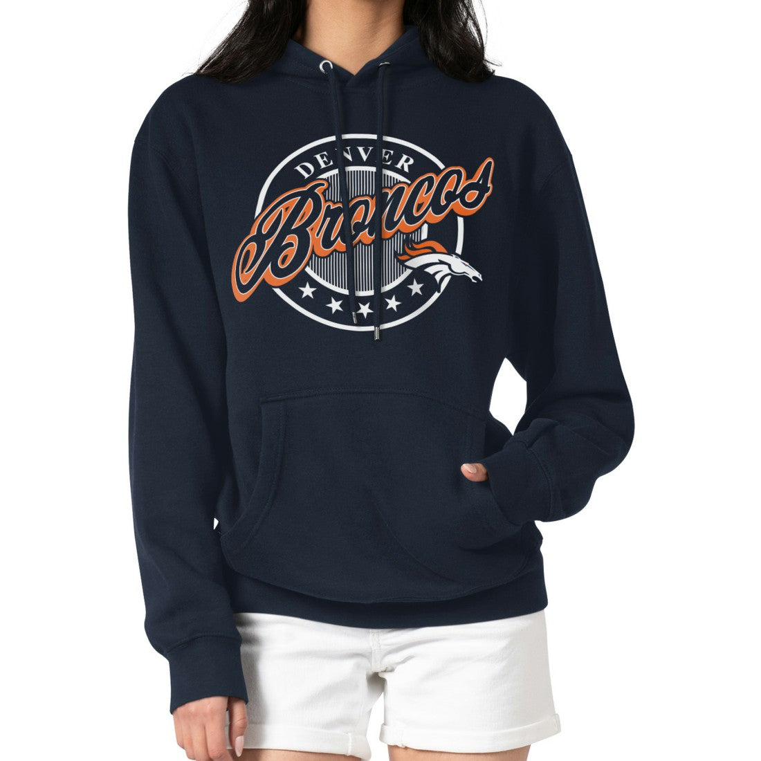 Denver Broncos G-III 4Her by Carl Banks Women's Pinstripe Circle Fleece Pullover Hoodie - Navy discount