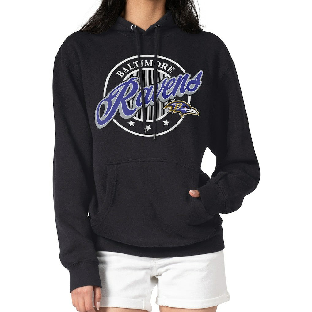 Baltimore Ravens G-III 4Her by Carl Banks Women's Pinstripe Circle Fleece Pullover Hoodie - Black outlet