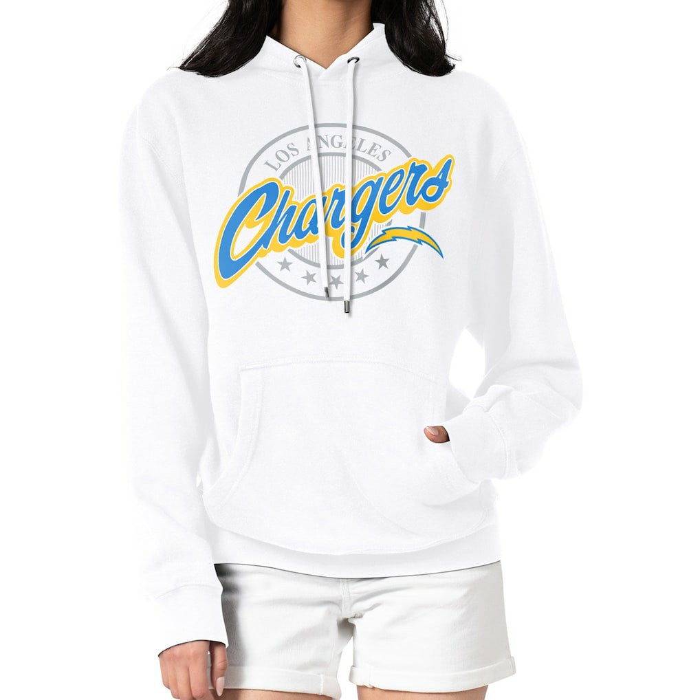 Los Angeles Chargers G-III 4Her by Carl Banks Women's Pinstripe Circle Fleece Pullover Hoodie - White sale