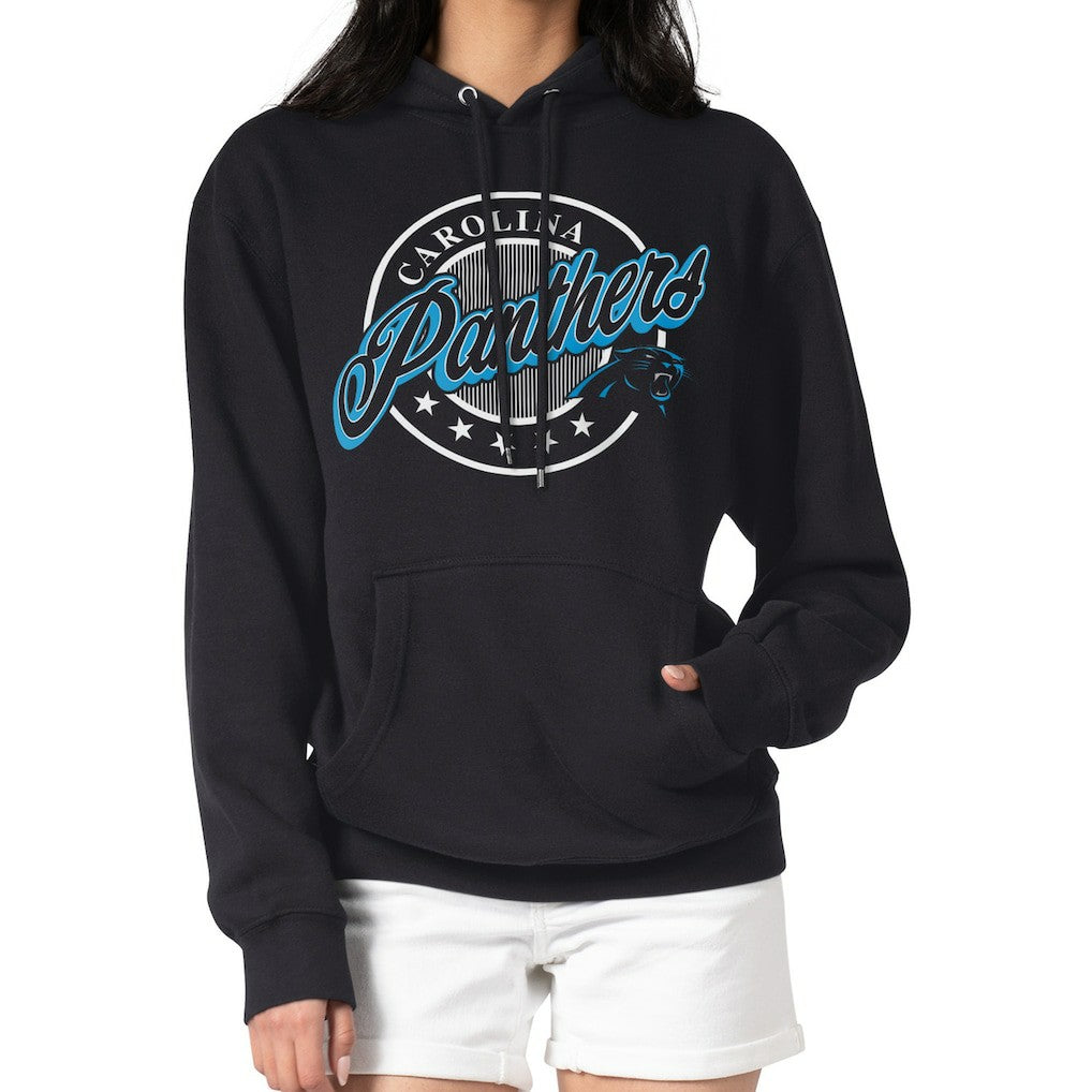 Carolina Panthers G-III 4Her by Carl Banks Women's Pinstripe Circle Fleece Pullover Hoodie - Black cheap