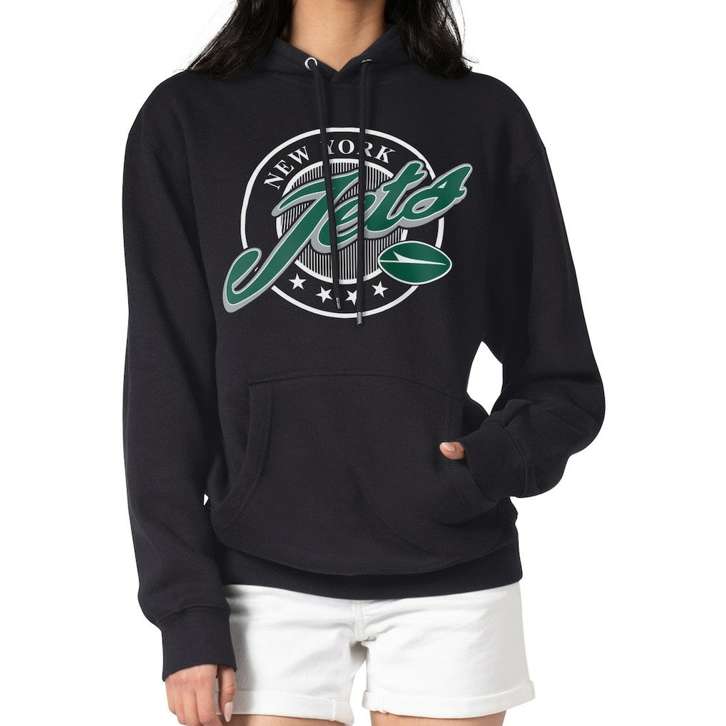 New York Jets G-III 4Her by Carl Banks Women's Pinstripe Circle Fleece Pullover Hoodie - Black online