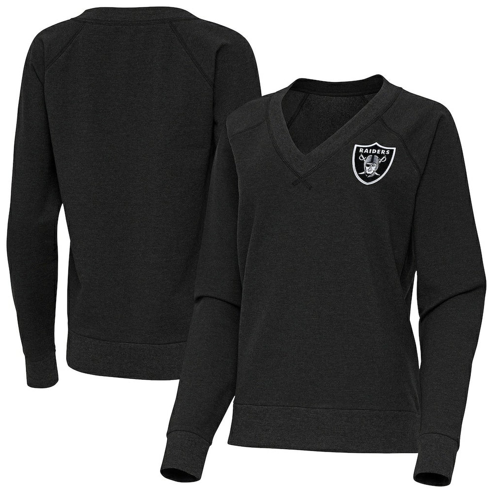 Las Vegas Raiders Antigua Women's Varsity Tri-Blend V-Neck Long Sleeve T-Shirt - Heather Black outlet