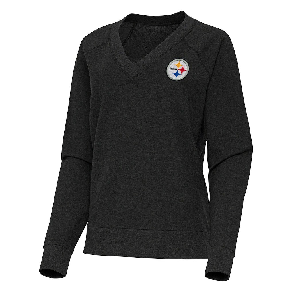 Pittsburgh Steelers Antigua Women's Varsity Tri-Blend V-Neck Long Sleeve T-Shirt - Heather Black outlet